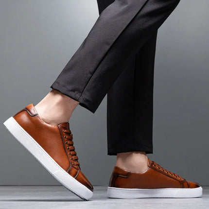Plus Size 49 Trendy Men Leather Casual Shoes Soft Outdoor Sneakers Comfortable Lightweight Flat Shoes Classic Social Board Shoes