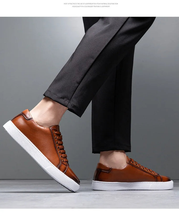 Plus Size 49 Trendy Men Leather Casual Shoes Soft Outdoor Sneakers Comfortable Lightweight Flat Shoes Classic Social Board Shoes