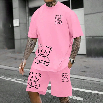 2024 Fun Bear Harajuku T-shirt da uomo estiva allentata quotidiana coppia vestito da strada all'aperto pantaloncini a maniche corte due pezzi abito estivo da uomo platinumshop