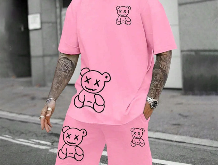 2024 Fun Bear Harajuku T-shirt da uomo estiva allentata quotidiana coppia vestito da strada all'aperto pantaloncini a maniche corte due pezzi abito estivo da uomo platinumshop
