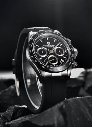 PAGANI DESIGN Cronografo da uomo Orologio da polso al quarzo di lusso in oro rosa 40mm Quadrante blu ghiaccio Vetro zaffiro 100M Impermeabile Cinturino in caucciù Orologio sportivo da uomo per uomo Reloj Hombre+GIFT BOX