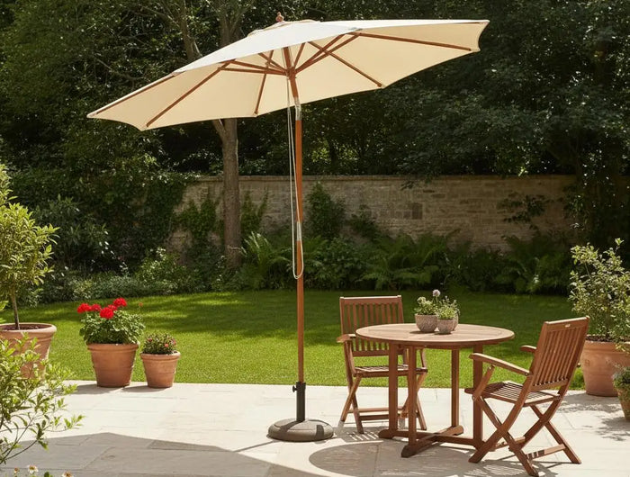 Ombrellone da Patio Grande 2,7m con Sollevamento a Carrucola, Tessuto in Poliestere Impermeabile e Resistente allo Sbiadimento, Parasole da Esterno per Giardino, Spiaggia, Piscina, Cortile