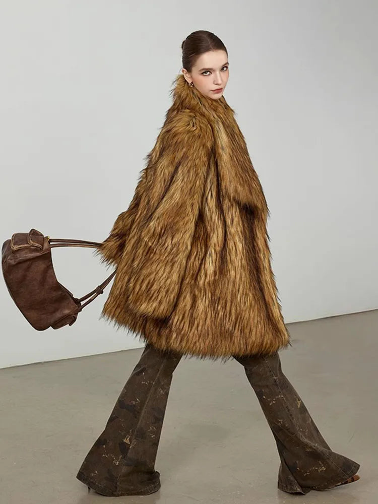 ZADORIN New in Coats & Jackets Luxury Winter Clothes Woman Lapel Long Brown Faux Fur Coat Loose Fluffy Jacket Woman Fur Coats