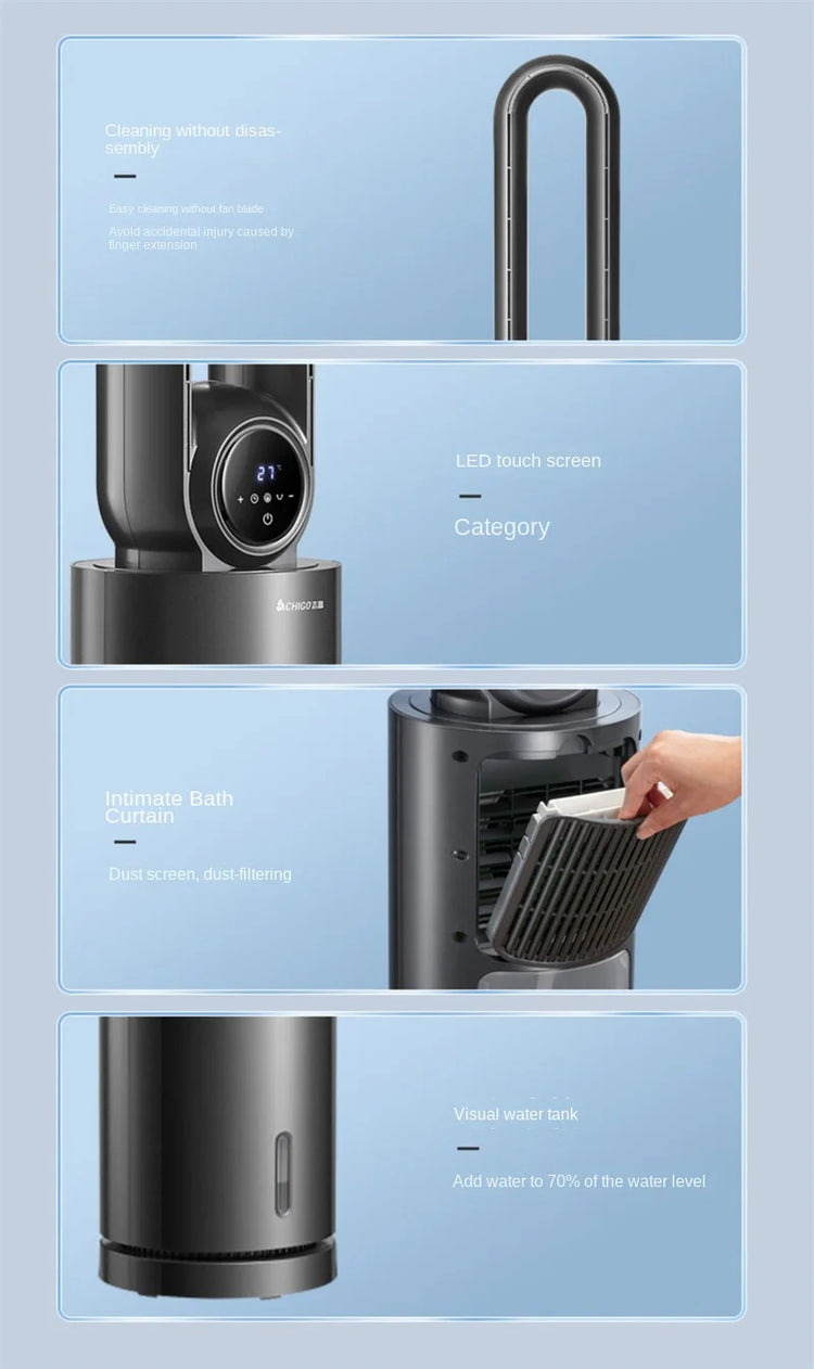 Ventilatore senza lama Ventilatore per aria condizionata Ventola di raffreddamento ad acqua Umidificazione e refrigerazione Ventilatore a torre d'acqua verticale Condizionatore d'aria