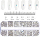 1.5mm-5mm Champagne Glass Crystal Nail Art Gems 12grids Flatback SS4-SS16 Mixed Nail Art Rhinestone Non-Hotfix Diamond Nail Deco
