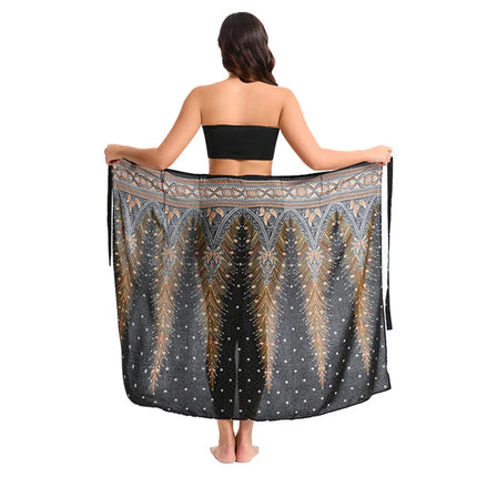 Abito da donna Boho Maxi Wrap Gonna lunga con allacciatura Abito da spiaggia Copricostume Abito vintage bohémien regolabile a vita alta in rayon platinumshop
