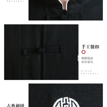 Camicia stile cinese da uomo Tang Suit Lino Kung Fu Cardigan maschile allentato Top Ricamo retrò Camicie kimono samurai giapponesi Streetwear