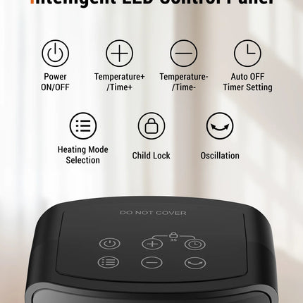 Portable Electric Heater with Remote Control 2000W PTC Ceramic Space Heater 16inch Oscillating Instant Warmth Quiet Air Blower Fan V0-Grade Fireproof Materials Overheat Protection Tilting Protection Home Appliance for Bedroom