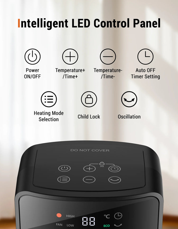 Portable Electric Heater with Remote Control 2000W PTC Ceramic Space Heater 16inch Oscillating Instant Warmth Quiet Air Blower Fan V0-Grade Fireproof Materials Overheat Protection Tilting Protection Home Appliance for Bedroom