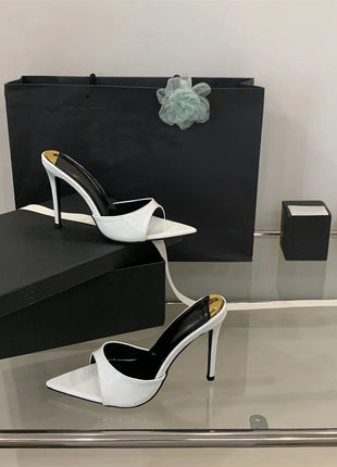 Hlieny 2026 Mode d'été Talons aiguilles Femmes Pantoufles pointues Banquet Robe Sandales Fête Mariage Mules Présentations de fabricants de jeux Chaussures