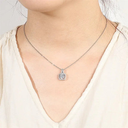 ZAKOL Simple Geometric Crystal White Zircon Pendant Necklace For Women Silver-Color Wedding Party Jewelry Gift With Box PlatiNum