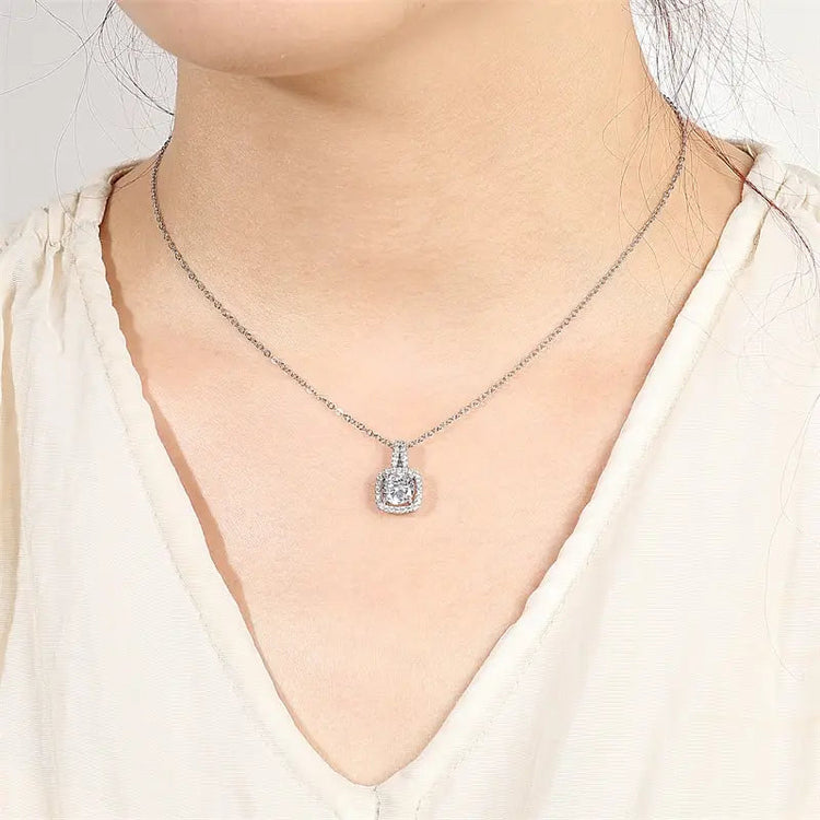 ZAKOL Simple Geometric Crystal White Zircon Pendant Necklace For Women Silver-Color Wedding Party Jewelry Gift With Box PlatiNum
