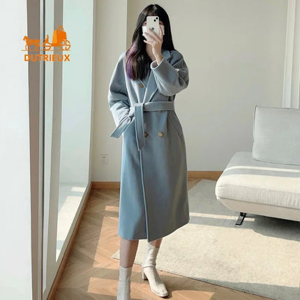 DUTRIEUX Women's Coat Double-sided 10% Cashmere 90% Wool Women's Long Coat Jacket, 2025 Winter New Long Cashmere Coat Women