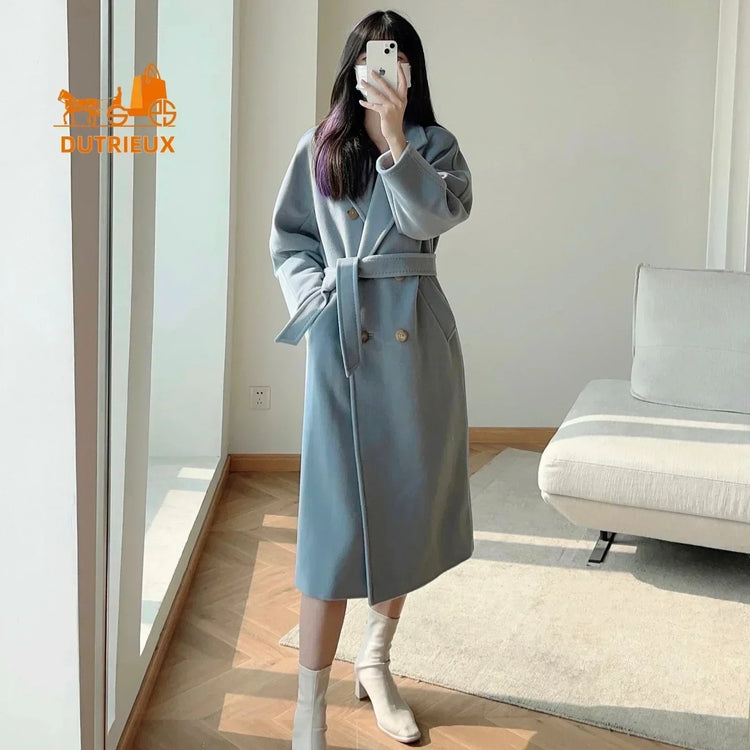 DUTRIEUX Women's Coat Double-sided 10% Cashmere 90% Wool Women's Long Coat Jacket, 2025 Winter New Long Cashmere Coat Women