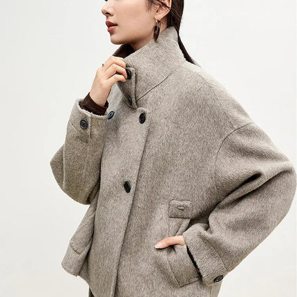 SENTUBILA 100% Wool Winter Jackets for Women Short Coats 2026 Stand Turtleneck Unlined Wool Outerwears Female Clothes W44O56626