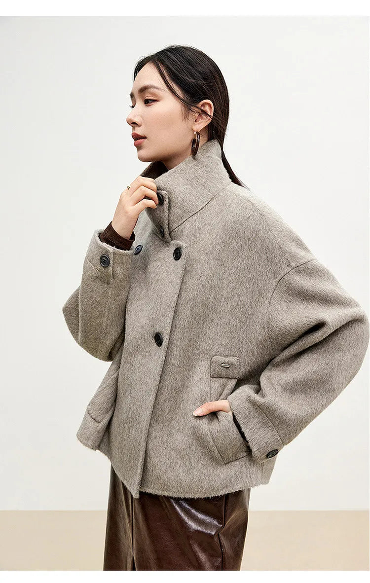 SENTUBILA 100% Wool Winter Jackets for Women Short Coats 2026 Stand Turtleneck Unlined Wool Outerwears Female Clothes W44O56626