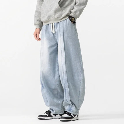 2025 Nuovi pantaloni stile harem vintage da uomo pantaloni larghi in denim hip-hop larghi da uomo jeans dritti oversize moda pantaloni in vita elastica