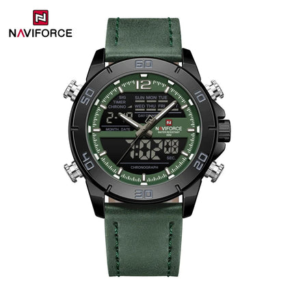 NAVIFORCE Orologio alla moda da uomo con cinturino in vera pelle Movimento al quarzo resistente all'acqua 30M Display luminoso con giorno e data F platinumshop