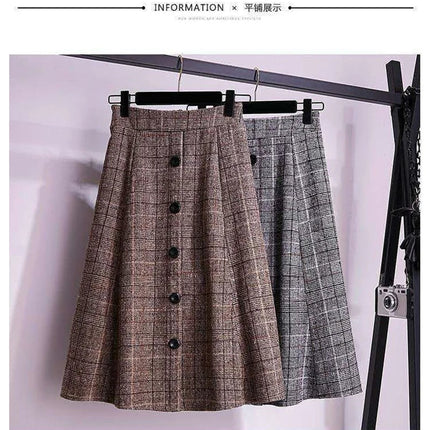 Large Size Women's Autumn Winter Elastic Waist A-line Skirt Woman Skirts Faldas Jupe Korean Retro Plaid Mid-Long Skirts Size 4XL PlatiNum