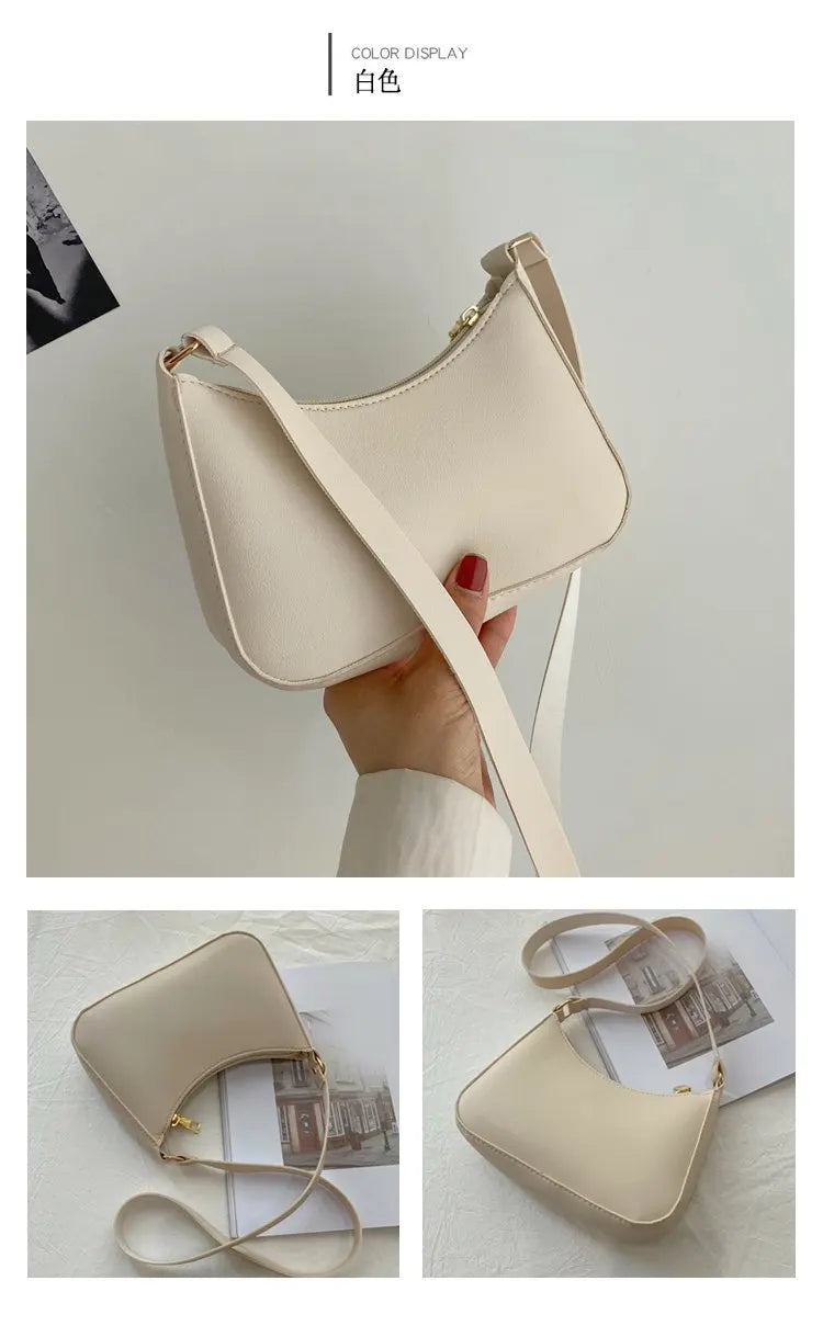 New Women's Fashion Handbags Retro Solid Color PU Leather Shoulder Underarm Bag Casual Women Hobos Handbags sac à main femme PlatiNum
