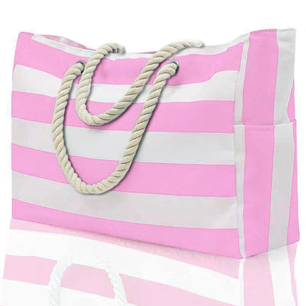 Striped zip-up outdoor travel and vacation bag, waterproof and sand-resistant canvas, convenient foldable beach bag-zmt