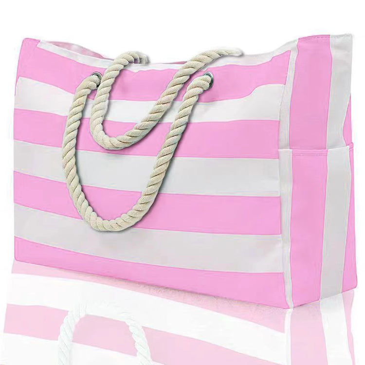 Borsa esterna con cerniera a righe per viaggi e vacanze all'aperto, tela impermeabile e resistente alla sabbia, comoda borsa da spiaggia pieghevole-zmt
