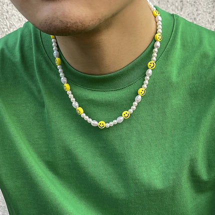 Bracciale con collana con volto sorridente di perle divertenti per donna Uomo Vitalità Sorriso colorato Accessori girocollo con perline Set di gioielli di moda platinumshop
