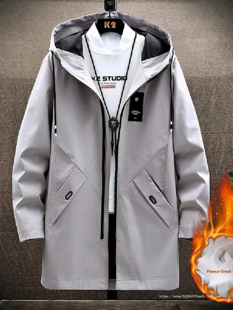 Thickened Fleece Lined Men's Casual Jacket Coat Autumn Winter Outerwear Fashionable Youth Style Zipper Closure Short Length