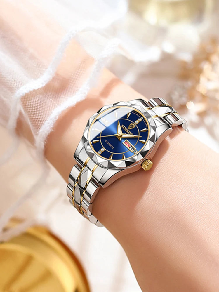 BINBONG Orologi da donna Orologio al quarzo da donna di moda di lusso Orologio da polso in acciaio inossidabile con data luminosa impermeabile Regalo per gli amanti della fidanzata platinumshop