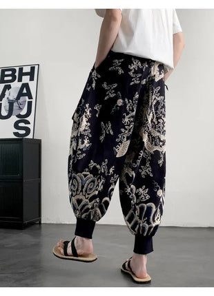 Men's Summer Pants 2026 Lightweight Thin Cotton Comfortable Beach Trousers, Loose Casual Hip Hop Printed Pants, Fashion Oversized Jogger Pants