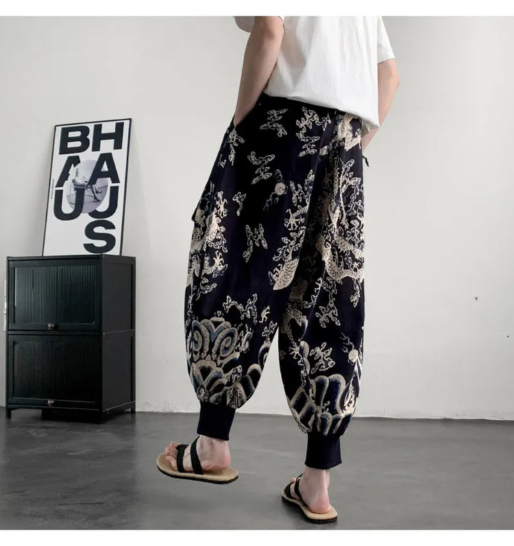 Pantaloni Estivi da Uomo 2026 in Cotone Leggero Sottile Comodi da Spiaggia, Pantaloni Larghi Casual Hip Hop Stampati, Pantaloni Jogger Oversize alla Moda