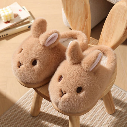 Women's Cute Rabbit Cotton Slippers Autumn and Winter Cartoon 3D Bunny with Plush Insulation, Thick Bottom, Home Plush Slippers