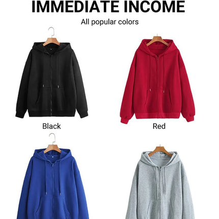 Roses And Positive Short Sentences Printing Zipper Hoodies Women Autumn Korean Hoodie Loose Pocket Sportswear Fleece Clothing