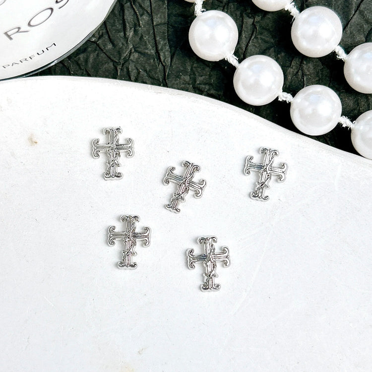 30PCS Multiple Style Shiny Alloy Cross Nail Art Charms 3D Retro Creative Heart Cross Nail Decorations for DIY Y2K Nails Designs