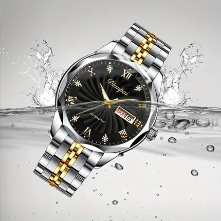 Dianpai Orologio meccanico automatico con cinturino luminoso in acciaio inossidabile, orologio nazionale da uomo alla moda. platinumshop