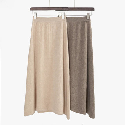Choice Luxury Women 100% Cashmere Skirt Pleated Mid-Calf Skirt Spring Autumn Office Lady Grace Style A-Skirt Cashmere Knitwear PlatiNum