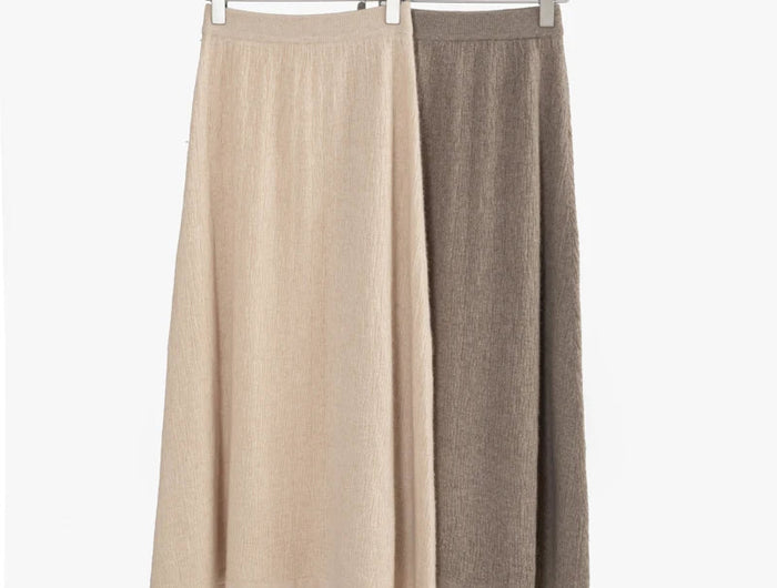 Choice Luxury Women 100% Cashmere Skirt Pleated Mid-Calf Skirt Spring Autumn Office Lady Grace Style A-Skirt Cashmere Knitwear PlatiNum