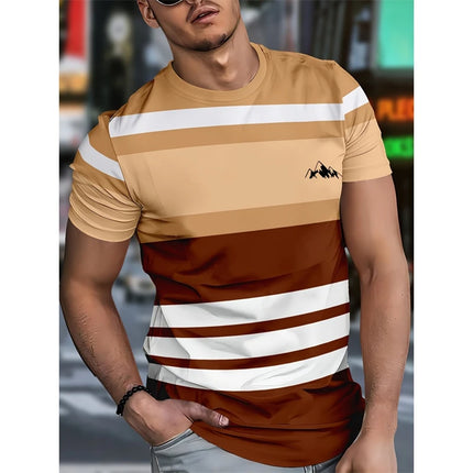 Men's Simple Fashion Striped Graphic T-shirt Summer Fashion Short Sleeve 3D Printed T-shirt Casual Oversized Crew Neck T-shirt