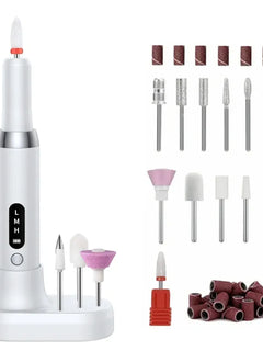 Portable Professional Electric Manicure Nail Drill Polisher Pen, Equipped with Multi-functional Grinding Drill Bits, Efficient Tool for Nail Surface Sanding, Dead Skin Cuticle Removal and DIY Nail Art Creation