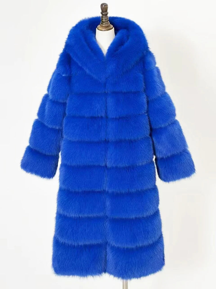 ZADORIN Luxury Long Hooded Spliced Fluffy Faux Fur Coat Woman Clothing Long Sleeve Warm Winter Coat Faux Fur Jacket Ladies Coats