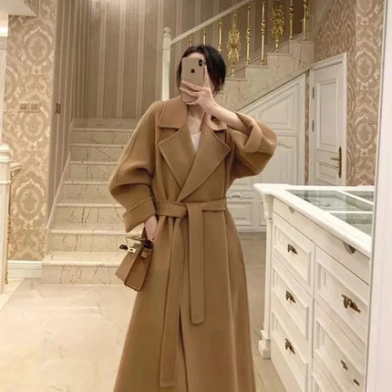 Double-sided Cashmere Big Collar Women's Coat 100% Pure Wool Reversible Woolen Coat High-End Fashion Loose Women's Wear 2026