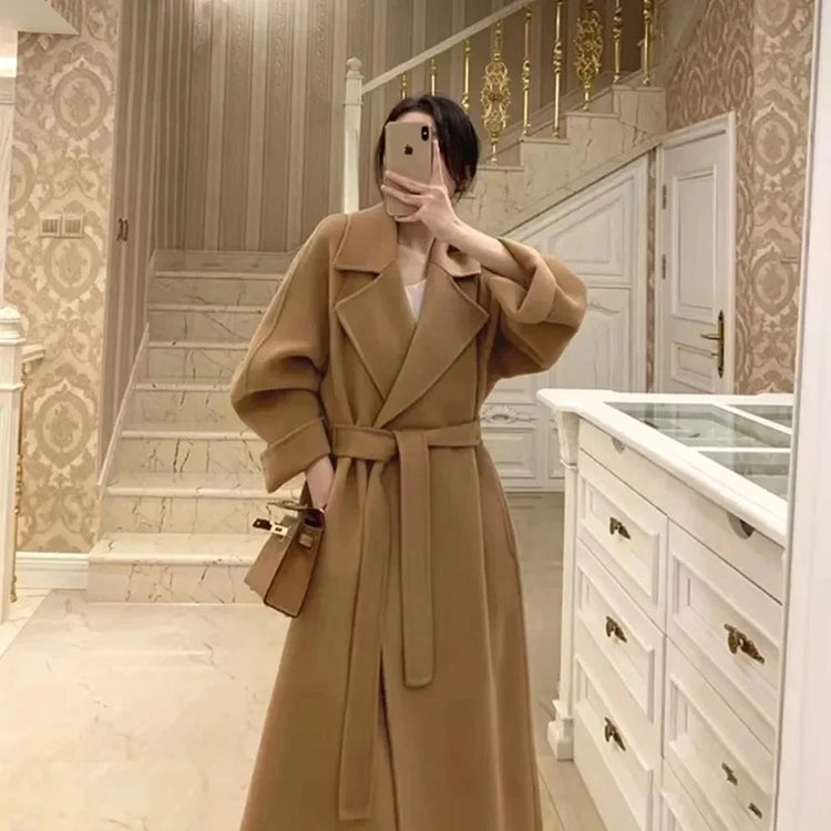 Double-sided Cashmere Big Collar Women's Coat 100% Pure Wool Reversible Woolen Coat High-End Fashion Loose Women's Wear 2026