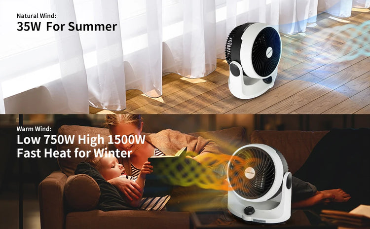 1500W Electric Heater Fan PTC Ceramic Heating Electric Heaters And Air Circulation Fans Fast Heating & Cooling Energy Saving