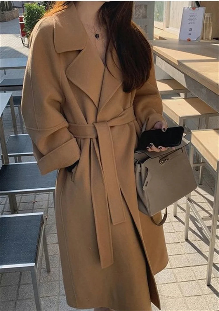 Double-sided Cashmere Big Collar Women's Coat 100% Pure Wool Reversible Woolen Coat High-End Fashion Loose Women's Wear 2026