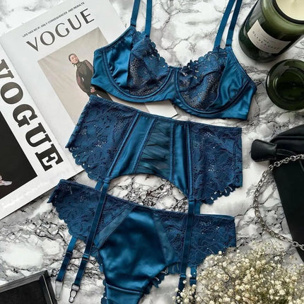 Toucheart 3 Piece Set Sexy Underwear Set For Women Mesh See-Through Lace Thin Sling Bra Set With Girdle Sexy Lingerie Suit New
