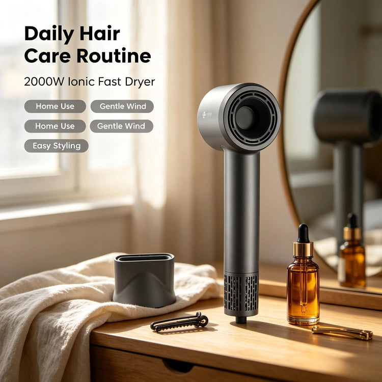 High Speed Hair Dryer 1600W Brushless Blow Dryer 110000RPM Low Noise 57dB Negative Ion Cold Shot Compact Styling Tool With Concentrator Nozzle For Home Salon