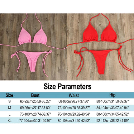 Costume da bagno bikini da donna sexy a tinta unita, con laccetti e triangolo incrociato, senza ferretto e senza imbottitura. PlatiNum