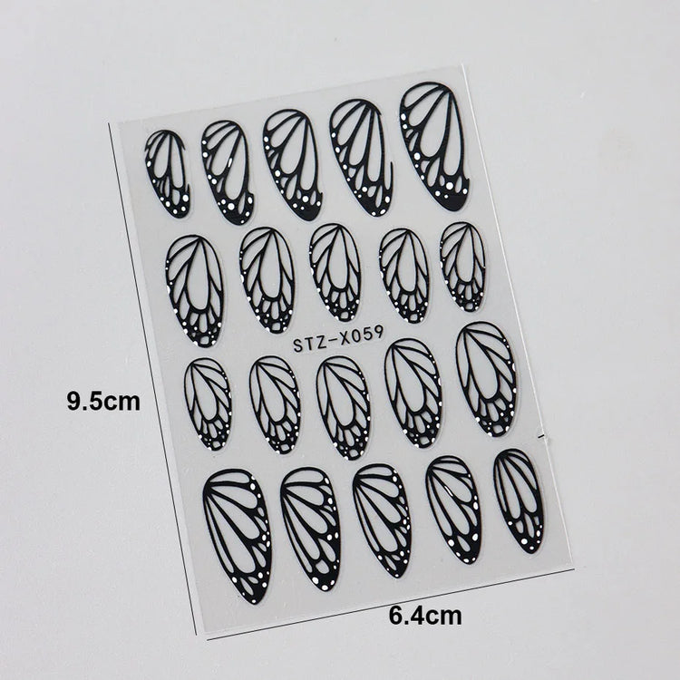 2pcs Stunning Black Butterfly Wings Nail Stickers Elegant Spring Nail Designs 3D Self-Adhesive Foils Nail Art Decorations