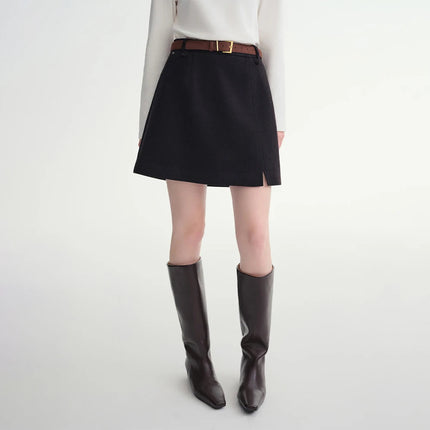 DUSHU Classic Long and Short Elastic Waist A-line Skirt 2025 Winter Skirt for Women Solid Simple Commuting Office Ladies College PlatiNum