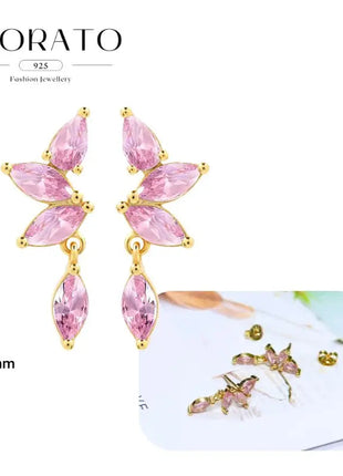 Lussuosa geometria 925 orecchio in argento sterling Ago rosa serie zircone orecchini a cerchio pendenti dolce moda regali di gioielli da sposa platinumshop